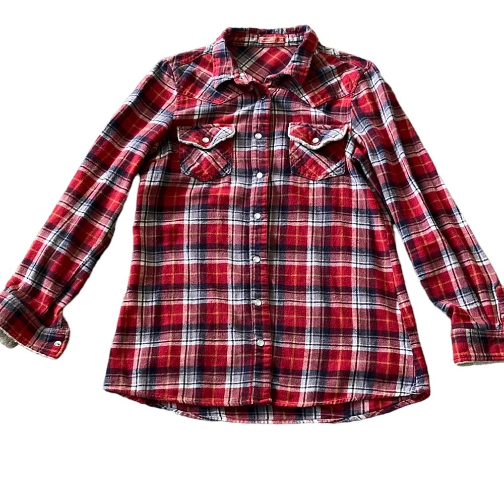 Passion Girl Long Sleeve Shirt Plaid Flannel Women’s Pearl Snap, Medium